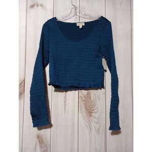 Open Edit Shirt‎ Ladies Medium Blue Crop Top Long Sleeve